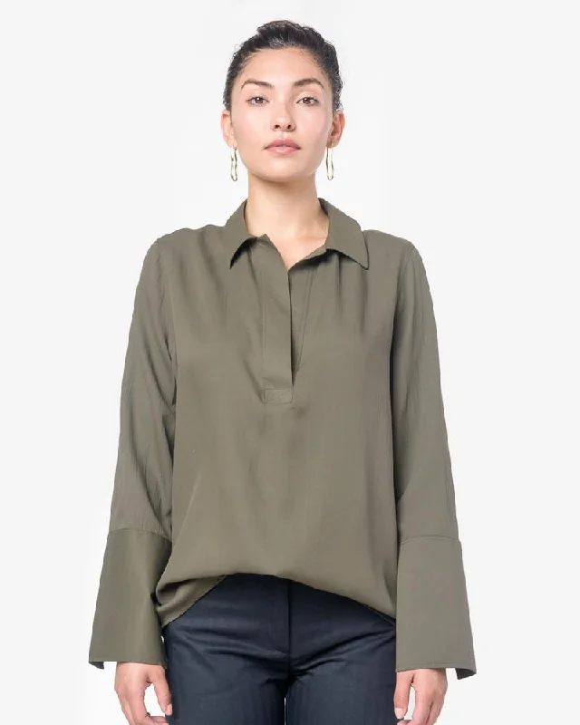 Blue Blouses for Classic -Poetry Shirt in Dark Khaki