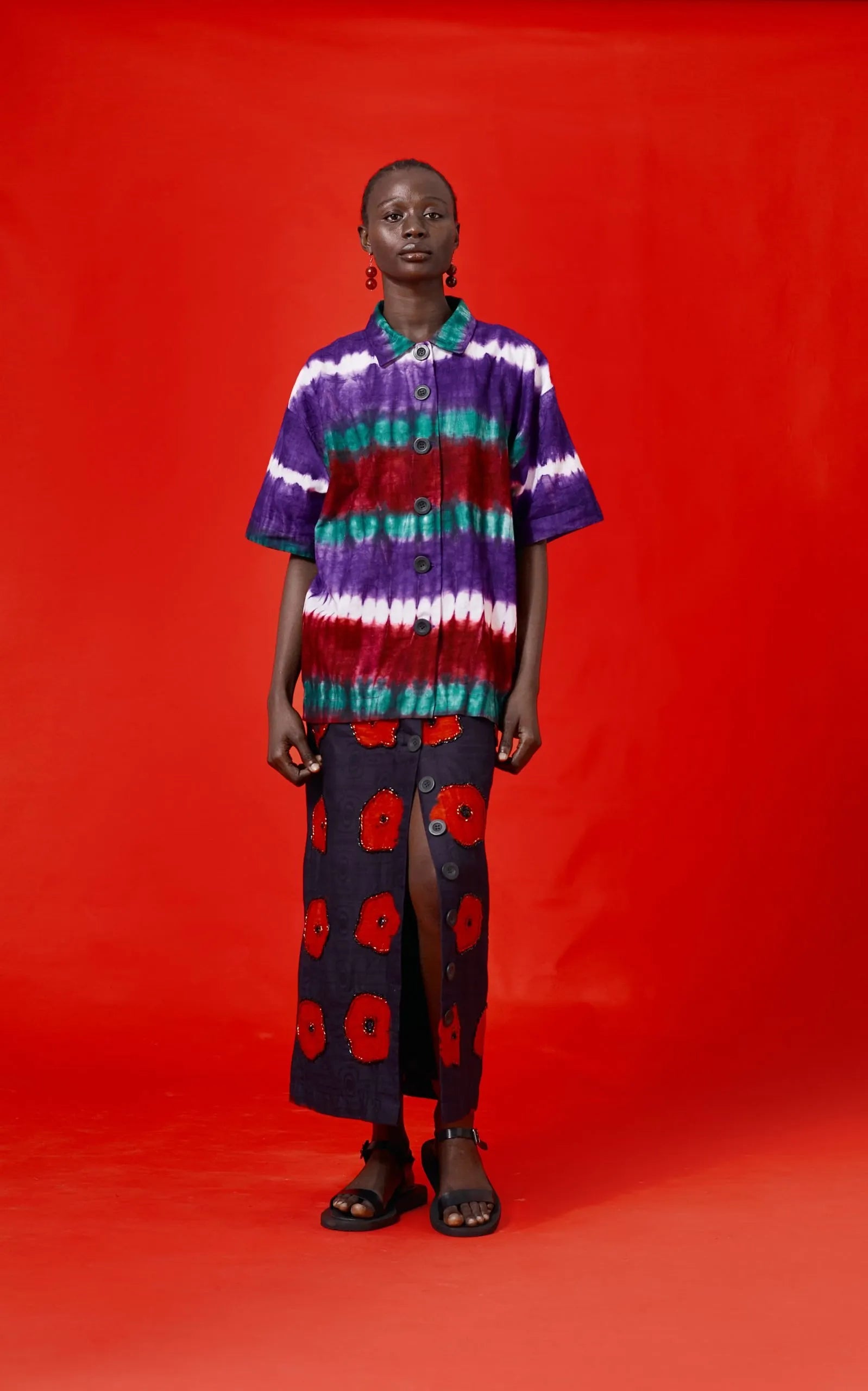 Resort Blouses for Holiday -Abiola Olusola BUTTON-DOWN OVERSIZED TIE-DYE SERI SHIRT