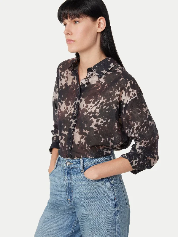 Modern Blouses for Trendy -The Printed Sheer Shirt in Black