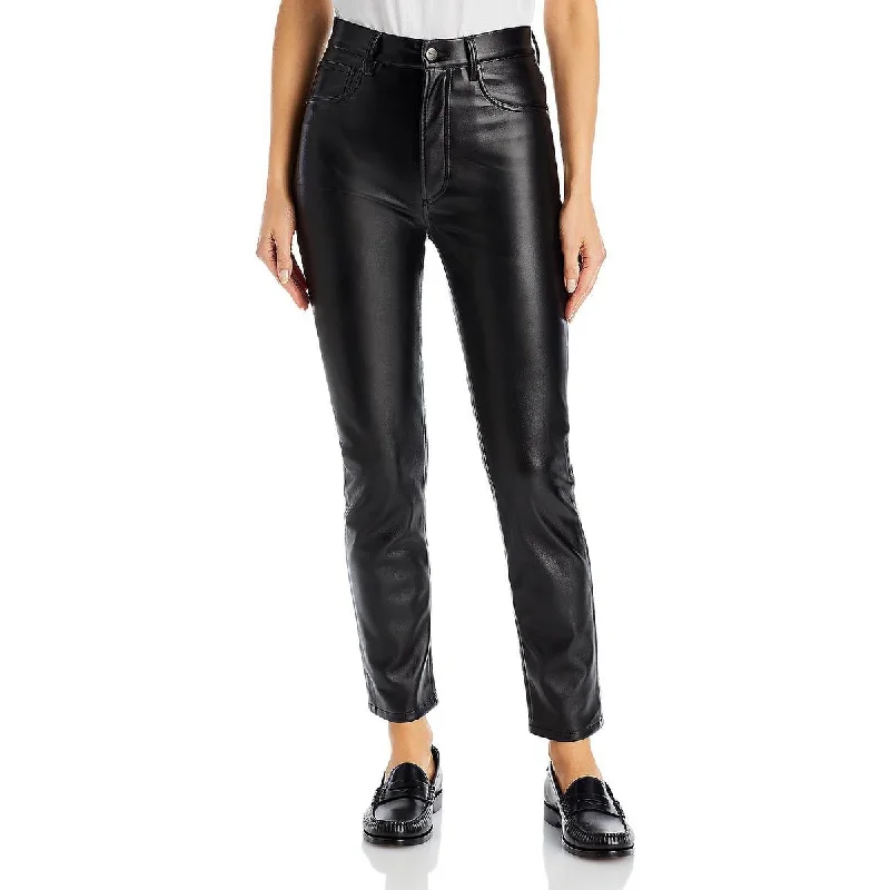 Sleek tight trousers for men with black color and slim, sharp cut -Anine Bing Womens Sonya Faux Leather Shimmer Skinny Pants