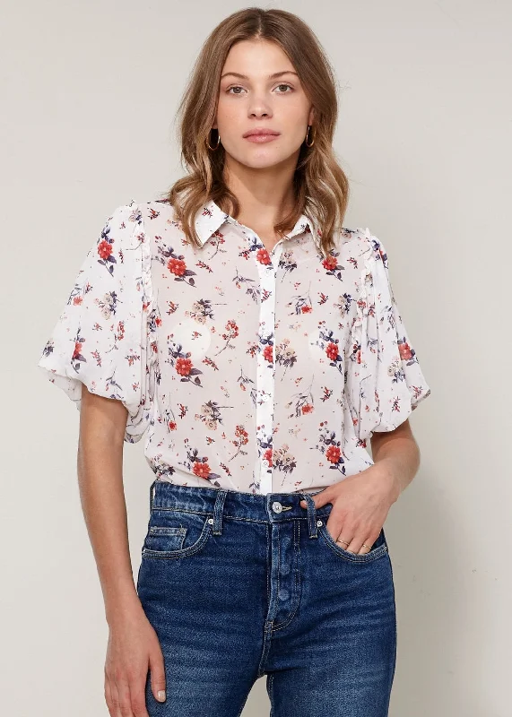 Crop Blouses for Youthful -Women's Soft Flower Bell Sleeve Shirt Blouse