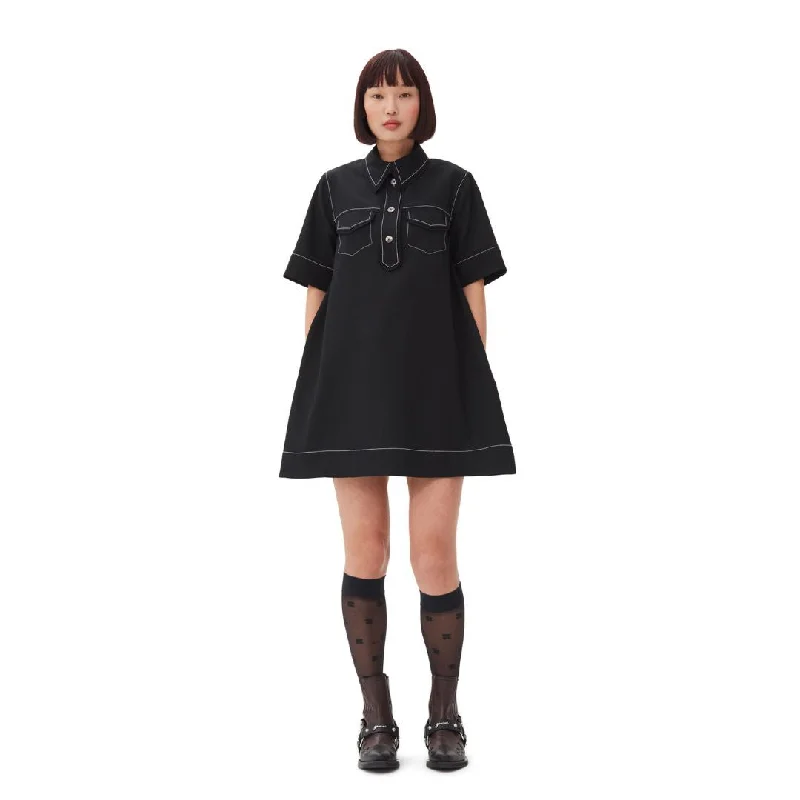 Linen Dresses for Breathable -Crepe Sable Mini Dress (Black)