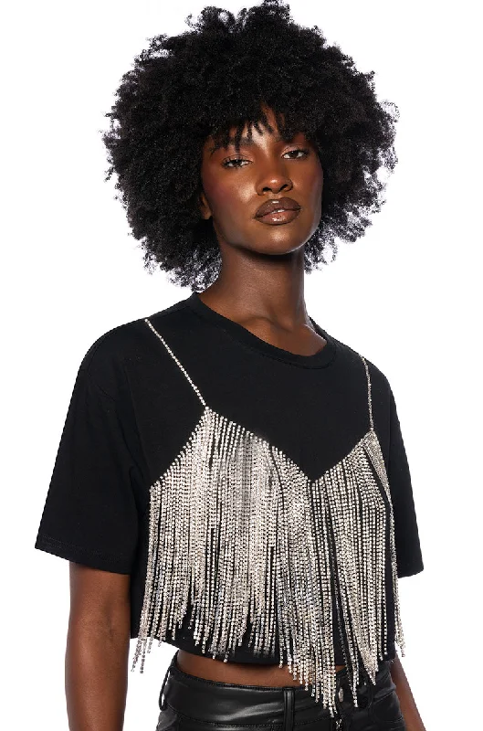 Long Sleeve Blouses for Coverage -CHROME DANCER RHINESTONE T-SHIRT