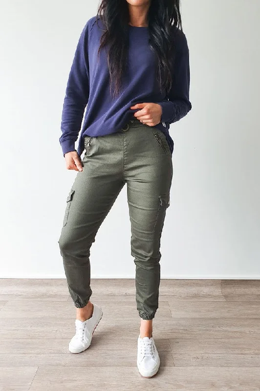 Black tight trousers for women with sleek design and versatile styling options -Wakee Denim Lucy Cargo Jean Khaki