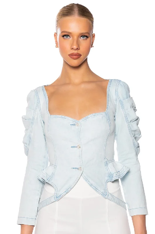 Party Blouses for Night Out -MAKE IT BLUE DENIM SHIRT JACKET