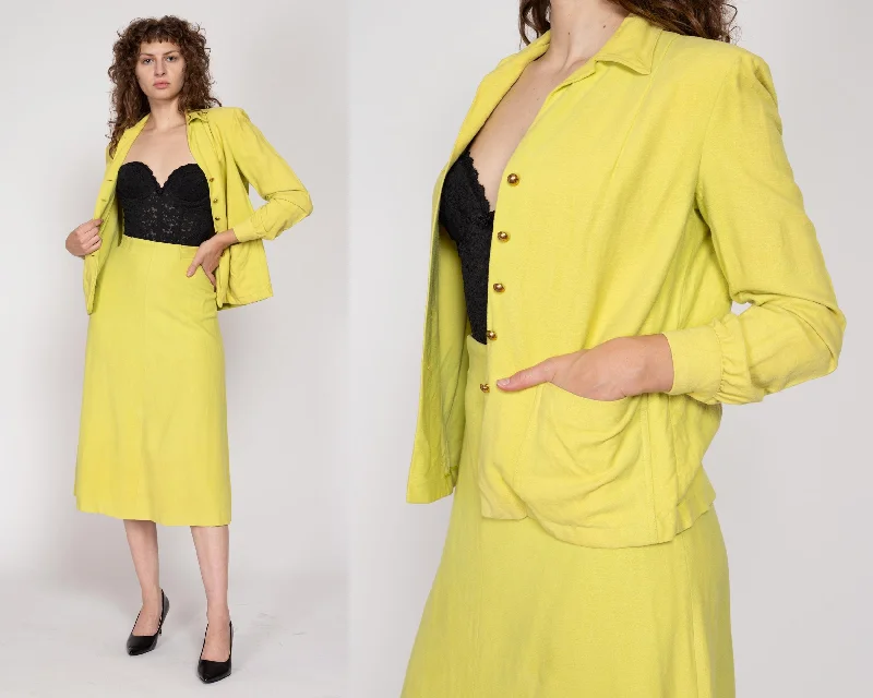 Office Blouses for Professional -Small 1940s Chartreuse Jackshirt & Midi Skirt Set 25.5"