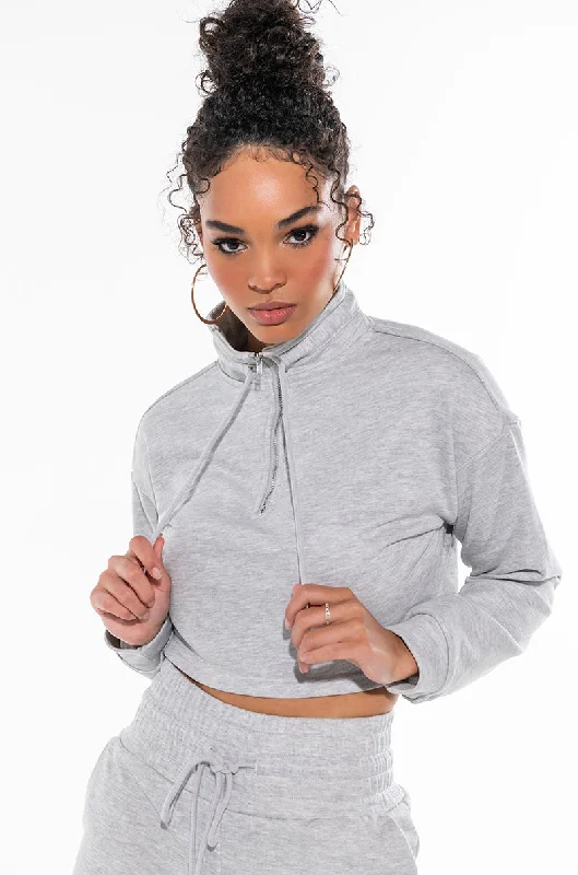 Gothic Blouses with Dark Tone -COMFY CROP SWEATSHIRT HEATHER GREY