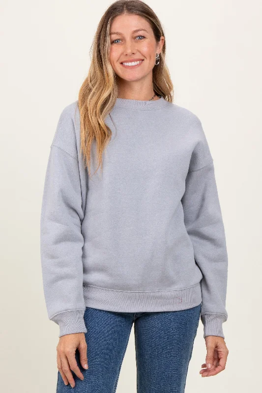 Pleated Blouses for Texture -Heather Grey Basic Fleece Crewneck Sweatshirt