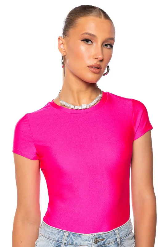 Button Down Blouses for Casual -PAXTON DISCO SHORT SLEEVE TSHIRT IN FUCHSIA