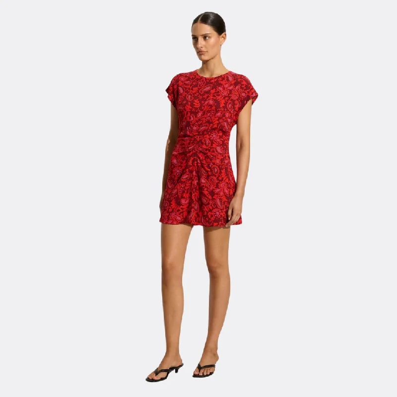 Polyester Dresses for Durable -Calestina Mini Dress (Selcetta Paisley Red)