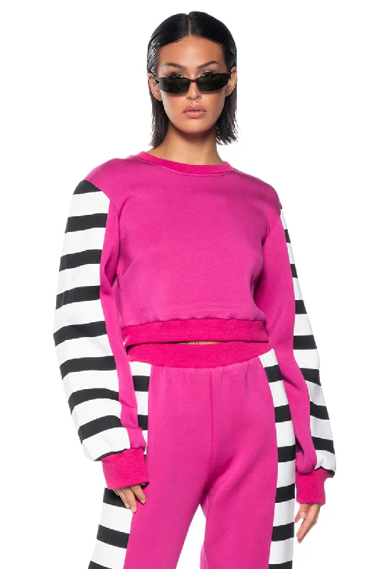 Red Blouses for Statement -WATERMELON SUGAR PULL OVER STRIPED SWEATSHIRT