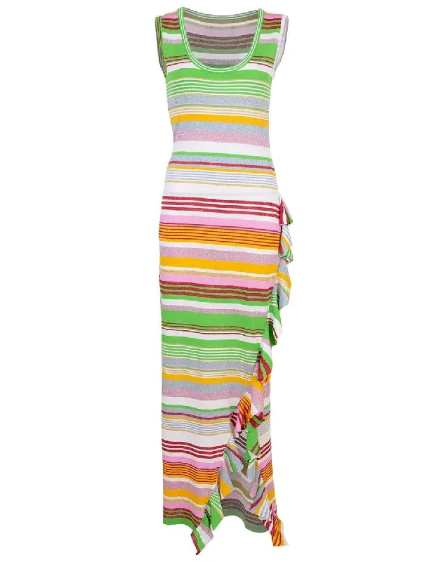 Office Dresses for Business -Striped Ruffle Maxi Dress