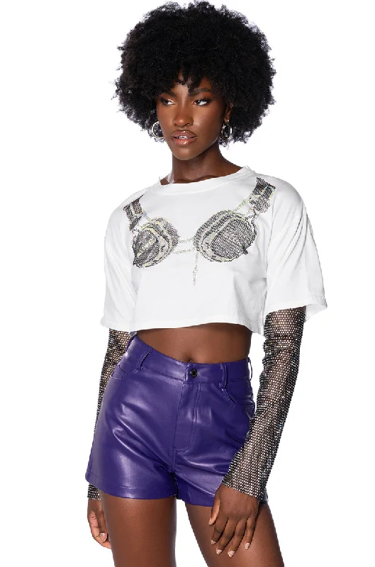 Short Sleeve Blouses for Summer -TURN THE BEAT AROUND CROPPED T SHIRT