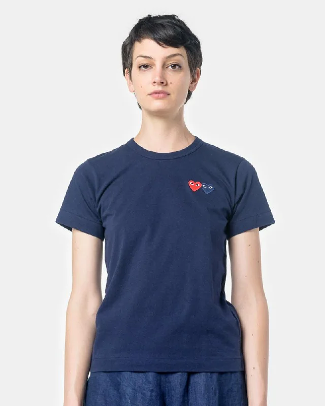 Linen Blouses for Breathable -Play T-Shirt With Blue/Red Heart in Navy