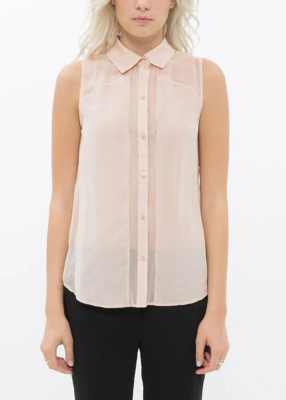 Wedding Blouses for Bridal -Women's Sleeveless 100% Silk Button Shirt