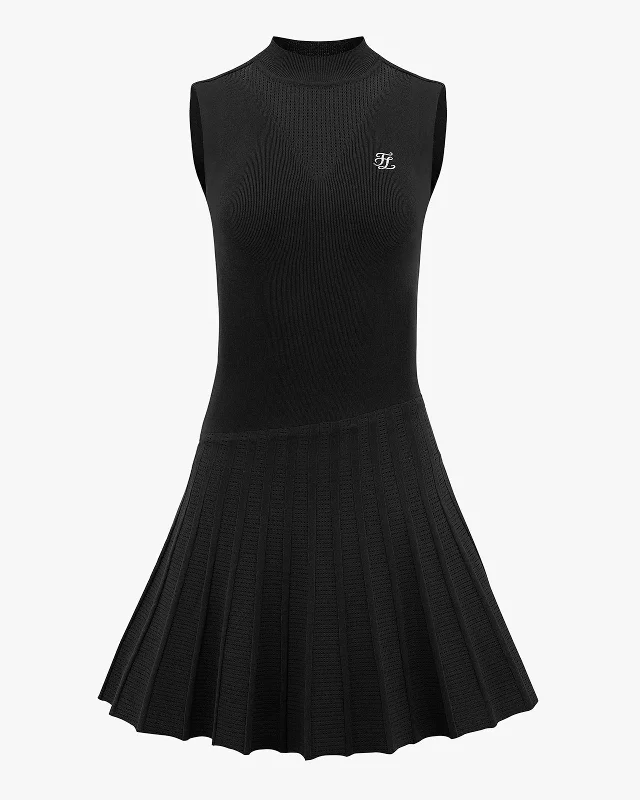 Anniversary Dresses for Special -Sleeveless punching knitted golf dress - Black