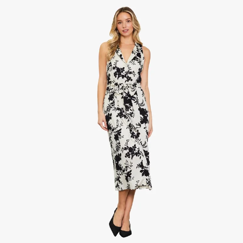 Graduation Dresses for Milestone -Jacquard Print Sleeveless Dress (Ivory + Black)