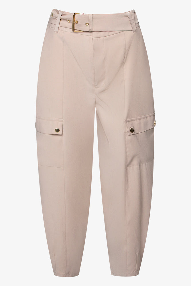 Loose-fit tight trousers for women with high waist and casual, comfortable style -Belted Woven Utility Pant Stone