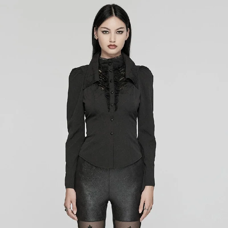 Adjustable Blouses for Fit -Women's Gothic Puff Sleeved Lace Splice Shirt