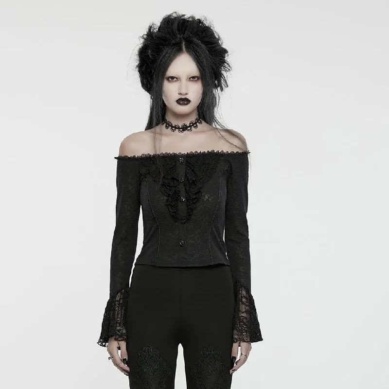 Detachable Blouses with Parts -Women's Gothic Off-the-shoulder Ruffled Lace Splice Shirt