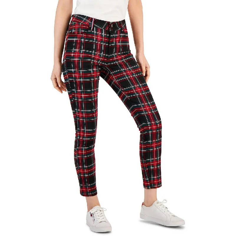 Tight trousers for women with belt loops and classic design for versatile look -Tommy Hilfiger Womens Tribeca Plaid Crop Skinny Pants