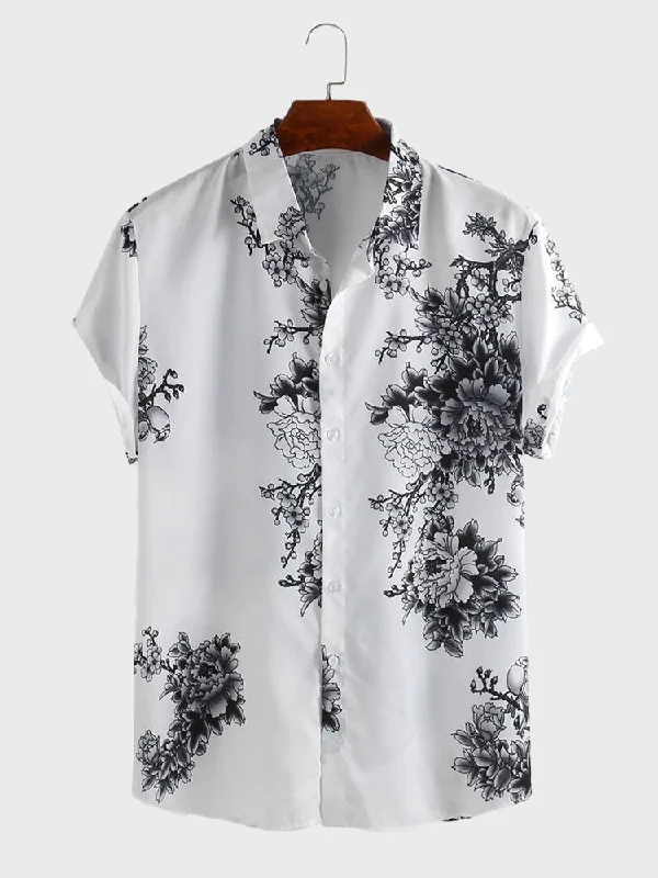 Elastic Shirts for Flex -Ink Blossom Print Beach Shirt Set for Men