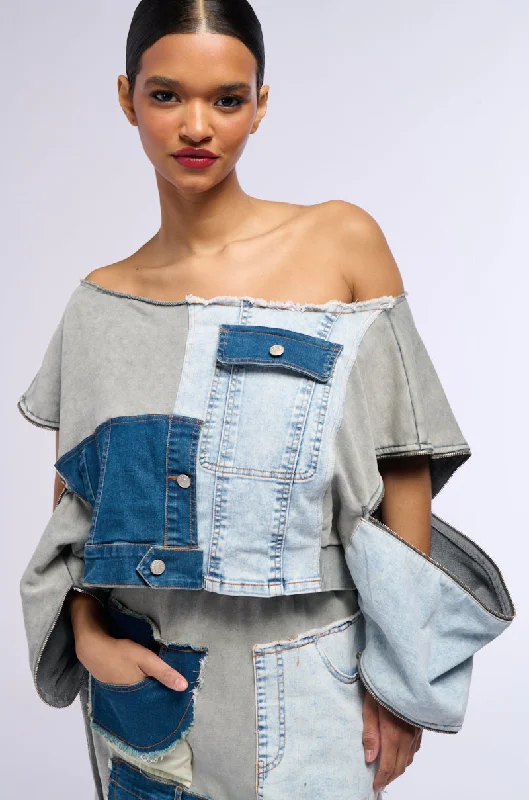 Contemporary Blouses for Fashion -DENIM DREAMS ZIPPER DETAIL SWEATSHIRT