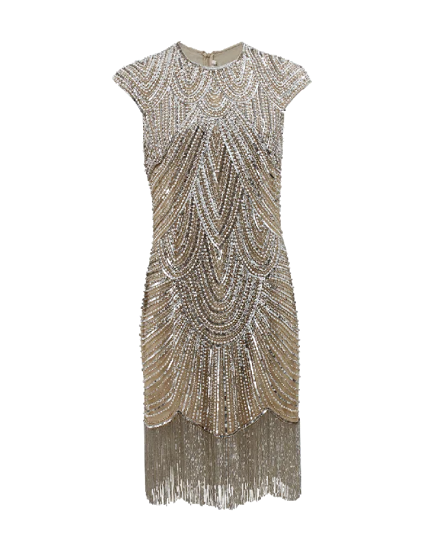 Modern Dresses for Trendy -Crystal Deco Beaded Fringe Dress