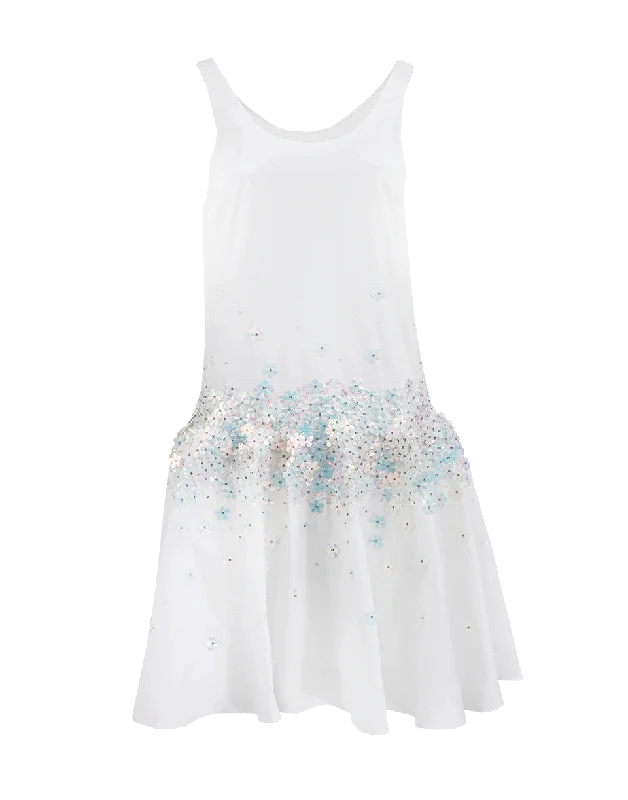 Beaded Dresses for Glamour -Scoopneck Embroidered Full Tank Dress