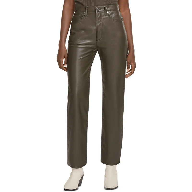 Tight trousers for women with belt loops and classic design for versatile look -Agolde Womens 90s Leather Blend High Rise Pants