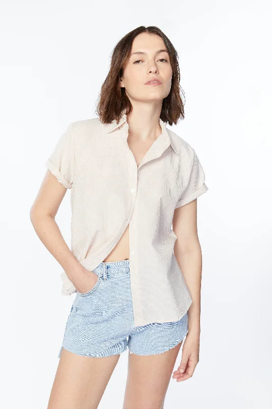 Retro Blouses for Throwback -STRIPED SHORT SLEEVE SHIRT