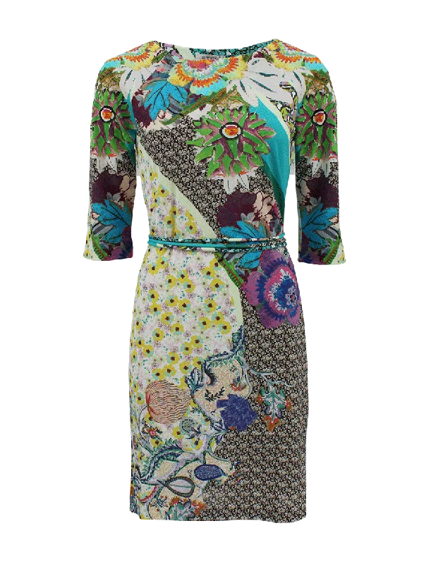 Long-sleeved Dresses for Coverage -Quarter Sleeve Mix Floral Dress