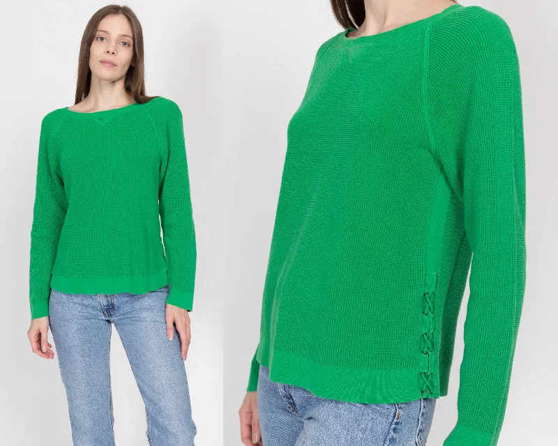 Modern Blouses for Trendy -Large Y2K Ralph Lauren Bright Green Waffle Knit Shirt