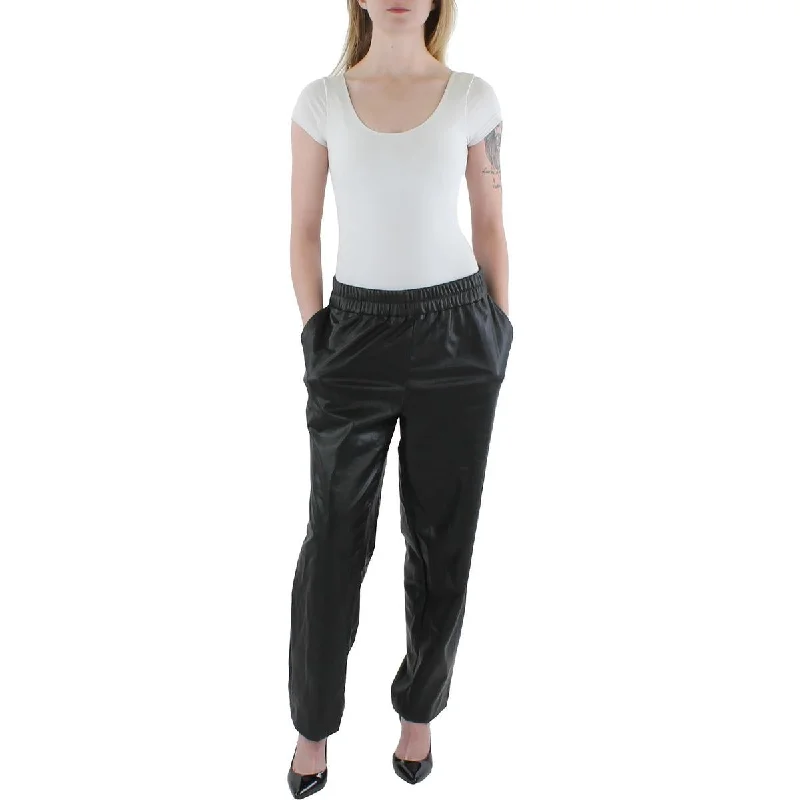 Formal tight trousers for women with sharp crease and sophisticated tailoring -Anne Klein Womens Faux Leather Slim Ankle Pants