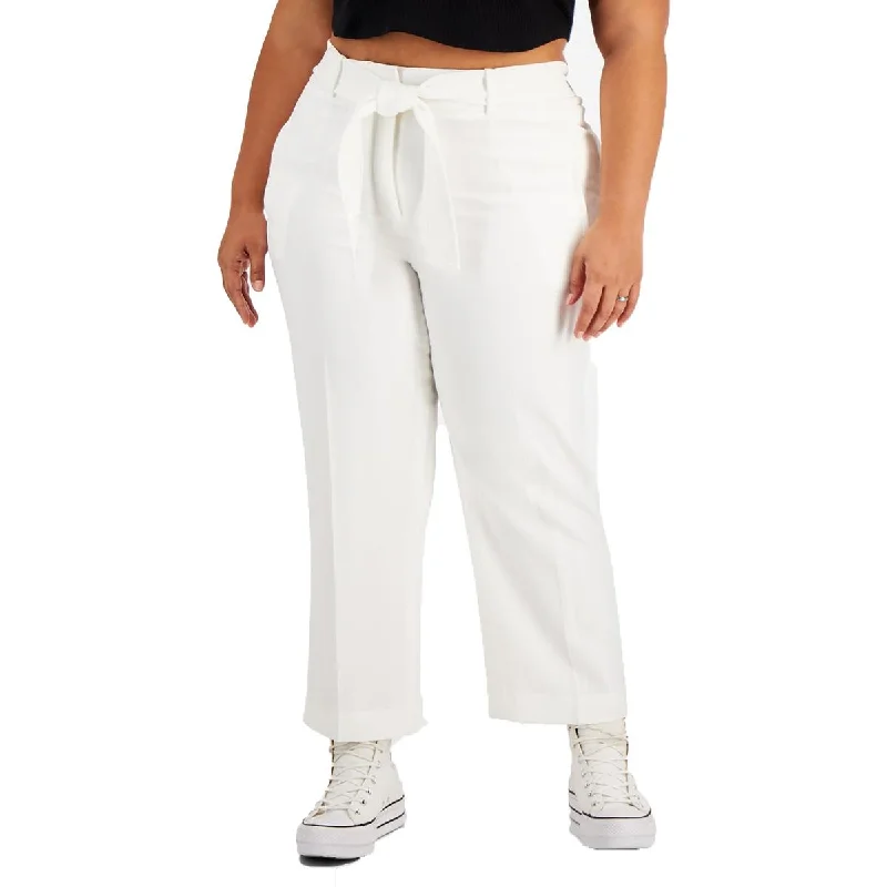 Boho-inspired tight trousers for women with earthy tones and relaxed fit -Bar III Womens Plus Mid-Rise Tie-Waist Cropped Pants